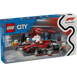LEGO® F1®-es boxutca és személyzet, Ferrari autóval, versenyautós játék 60443