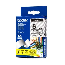 Brother TZE-111 laminált P-touch szalag (6mm) Black on Clear - 8m címkenyomtató szalag