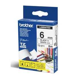 Brother TZE-211 laminált P-touch szalag (6mm) Black on White - 8m címkenyomtató szalag