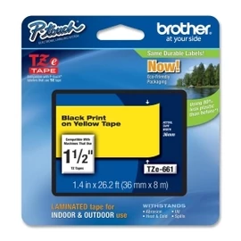 Brother TZE-661 laminált P-touch szalag (36mm) Black on Yellow - 8m címkenyomtató szalag