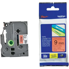 Brother TZE-421 laminált P-touch szalag (9mm) Black on Red - 8m címkenyomtató szalag