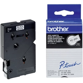 Brother P-touch TC-201 laminált P-touch szalag (12mm) Black on White 7,7m címkenyomtató szalag
