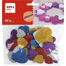 Moosgumi, öntapadó, glitteres, szívek, APLI Kids "Eva Sheets", vegyes színek