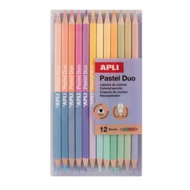 Színes ceruza készlet, kétvégű, háromszögletű, APLI "Pastel Duo", 24 különböző pasztell szín