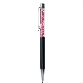 Golyóstoll, fekete, felül pink SWAROVSKI® kristállyal töltve, 14 cm, ART CRYSTELLA®