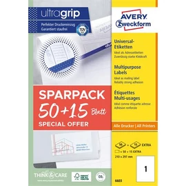 Etikett, univerzális, 210x297 mm, AVERY ZWECKFORM, "Sparpack", 65 etikett/csomag