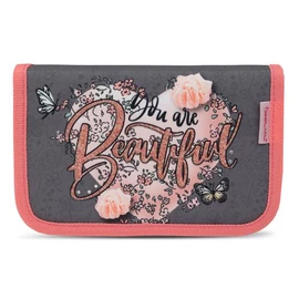 Tolltartó, klapnis, cipzáras, BELMIL "Bloomy Blossom", szürke-rózsaszín, szív