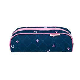 Tolltartó, henger alakú, cipzáras, BELMIL "Meet your Horses", kék, lovak