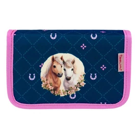 Tolltartó, klapnis, cipzáras, BELMIL "Meet your Horses", kék-rózsaszín, lovak