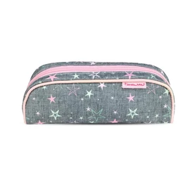 Tolltartó, henger alakú, cipzáras, BELMIL "Shine Bright", szürke-rózsaszín, csillagok