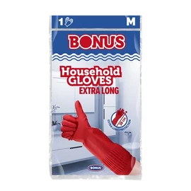 Gumikesztyű, háztartási, latex, extra hosszú, 38 cm, M méret, BONUS, piros