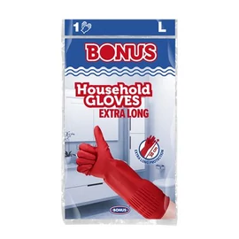 Gumikesztyű, háztartási, latex, extra hosszú, 38 cm, L méret, BONUS, piros