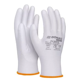 Szerelőkesztyű, PU, DONAU "Safety", 7/S méret, fehér