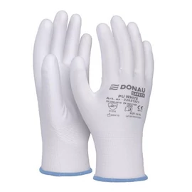 Szerelőkesztyű, PU, DONAU "Safety", 9/L méret, fehér