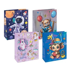 Ajándéktáska, zsinórfüles, 25x30x10 cm, DONAU "Home", vegyes gyermek minta