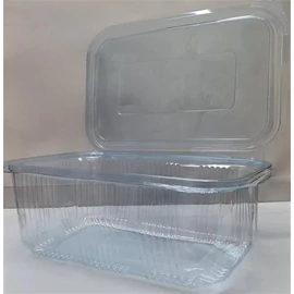 Ételtároló doboz, egybefedeles, újrahasznosított műanyag, szögletes, 1000 ml, 100 db, "Party", víztiszta