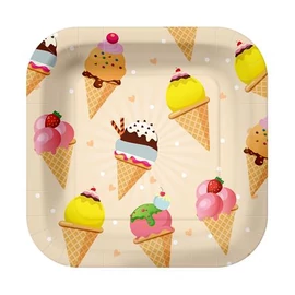 Tányér, papír, 23 cm, fagyi minta