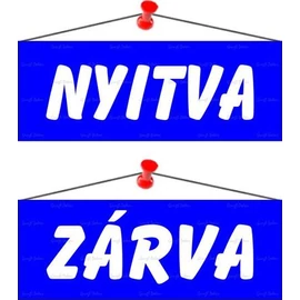 Információs tábla, 22x8,5 cm, kétoldalas, "Nyitva/Zárva", kék