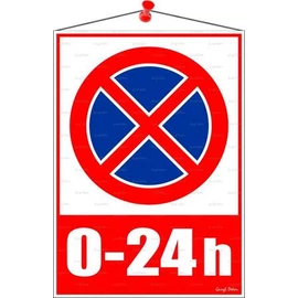 Információs tábla, 35x25 cm, 0-24h megállni tilos piktogram
