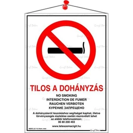 Információs tábla, 21x30 cm, többnyelvű, "Tilos a dohányzás!"