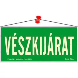 Információs tábla, 25x11,5 cm, fluoreszkáló, utánvilágítós, "Vészkijárat"