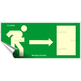 Információs matrica, 25x11,5 cm, fluoreszkáló, utánvilágítós, "Menekülési irány jobbra"