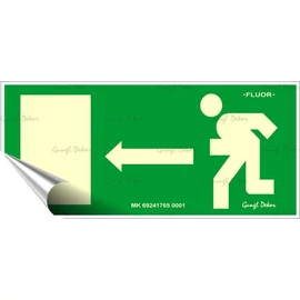 Információs matrica, 25x11,5 cm, fluoreszkáló, utánvilágítós, "Menekülési irány balra"