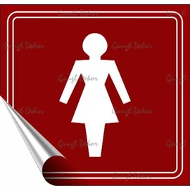 Információs matrica, 8,7x8,3 cm, toalett, női szimbólum, burgundi vörös/fehér