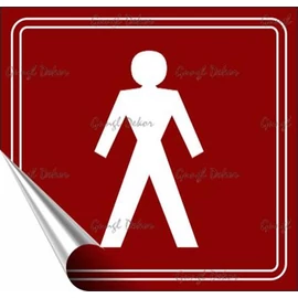 Információs matrica, 8,7x8,3 cm, toalett, férfi szimbólum, burgundi vörös/fehér