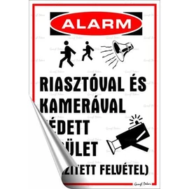 Információs matrica, 25x17,5 cm, "Riasztóval és kamerával védett terület"