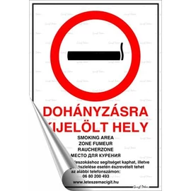 Információs matrica, 21x30 cm, "Dohányzásra kijelölt hely"