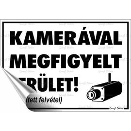Információs matrica, 11,6x16,6 cm, "Kamerával megfigyelt terület"