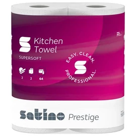 Kéztörlő, 2 rétegű, 2 tekercses,  64 lapos, "Satino Prestige", fehér