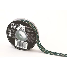 Szatén szalag, 15 mm x 22 m, sötétzöld vegyes pöttyökkel