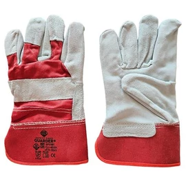 Védőkesztyű, marhahasítékbőr, 10-es méret, 12 pár, piros/fehér