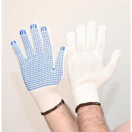 Védőkesztyű, kevertszálas, PVC pöttyözött, XL méret, natúrfehér