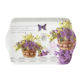 Tálca, műanyag, szögletes, levendula mintás, 21x14cm