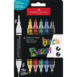 Dekormarker készlet, 1,0/3,0 mm, kétvégű, akril, FABER-CASTELL "Shake&Paint", 6 különböző szín