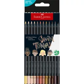 Színes ceruza készlet, háromszögletű, FABER-CASTELL "Black Edition",  12 különböző bőrszín