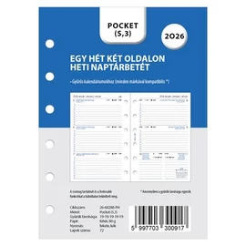 Kalendárium betét, tervező, heti, pocket (S) méret, FILOFAX, 2027