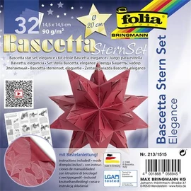 Bascetta csillag készlet, 14,5x14,5 cm, 90 g, 32 lap, FOLIA, piros-dzsungel