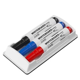 Tábla- és flipchart marker készlet tartóban, 1-3 mm, kúpos, ICO "11 XXL", 3 különböző szín +táblatörlő