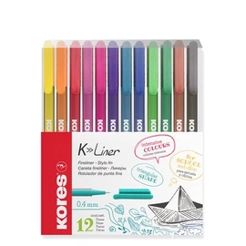 Tűfilc készlet, 0,4 mm, KORES "K-Liner", 12 különböző szín