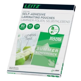 Meleglamináló fólia, 80 mikron, A4, fényes, öntapadó, LEITZ