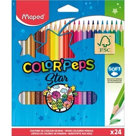 Színes ceruza készlet, háromszögletű, MAPED "Color`Peps Star", 24 különböző szín