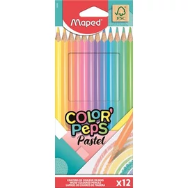 Színes ceruza készlet, háromszögletű, MAPED "Color`Peps Pastel", 12 különböző pasztell szín