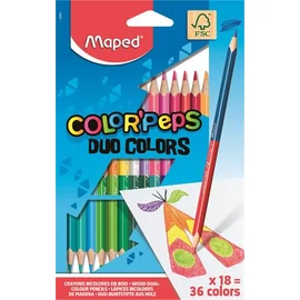 Színes ceruza készlet, háromszögletű, kétvégű, MAPED "Color`Peps Duo", 36 különböző szín