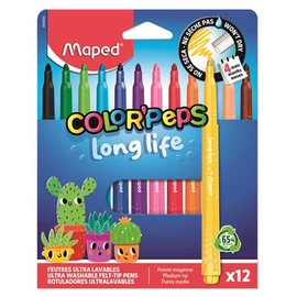 Filctoll készlet, 3,7 mm, kimosható, MAPED „Color`Peps Long Life 2”, 12 különböző szín