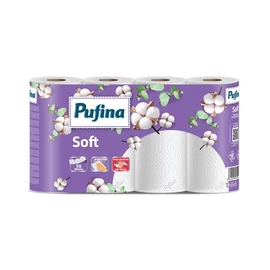 Háztartási papírtörlő, 2 rétegű, 50 lap, 4 tekercses, PUFINA "Soft"