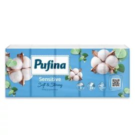 Papír zsebkendő, 3 rétegű, 10x10 db, PUFINA "Sensitive"